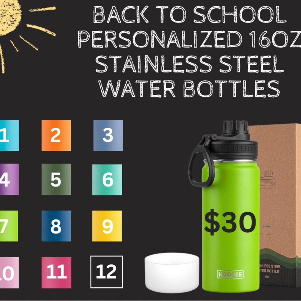 16oz LASER ENGRAVED Stainless Steel Water Bottle